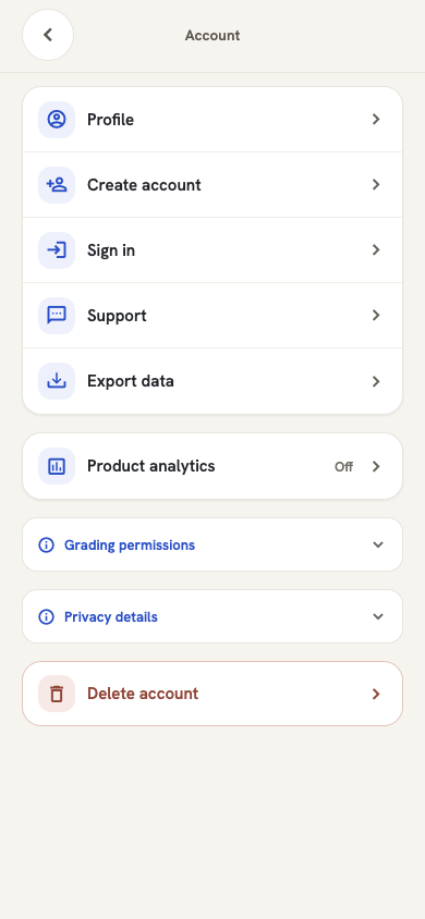 Passident compact account settings screen in the current Android beta