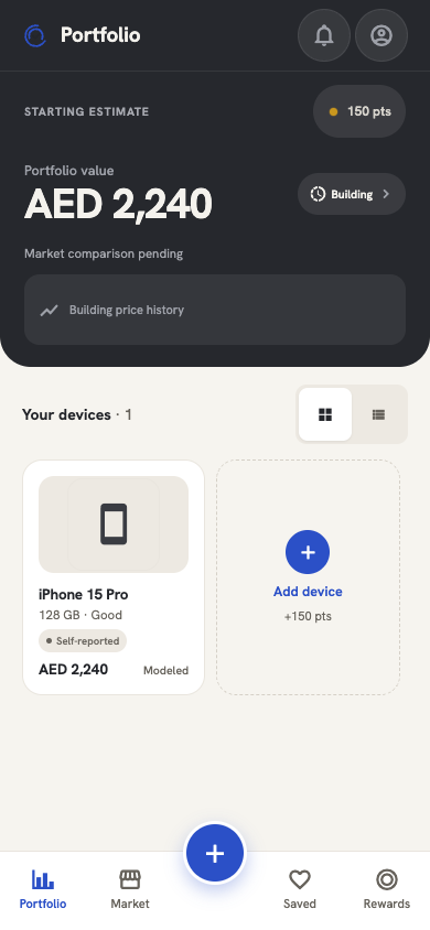 Passident portfolio home screen in the current Android beta